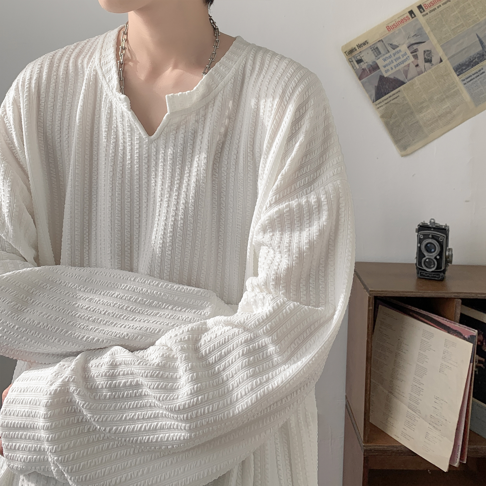 Loose Long Sleeve V-Neck T-Shi - đánh giá và giá Streetwear Brand Popular
