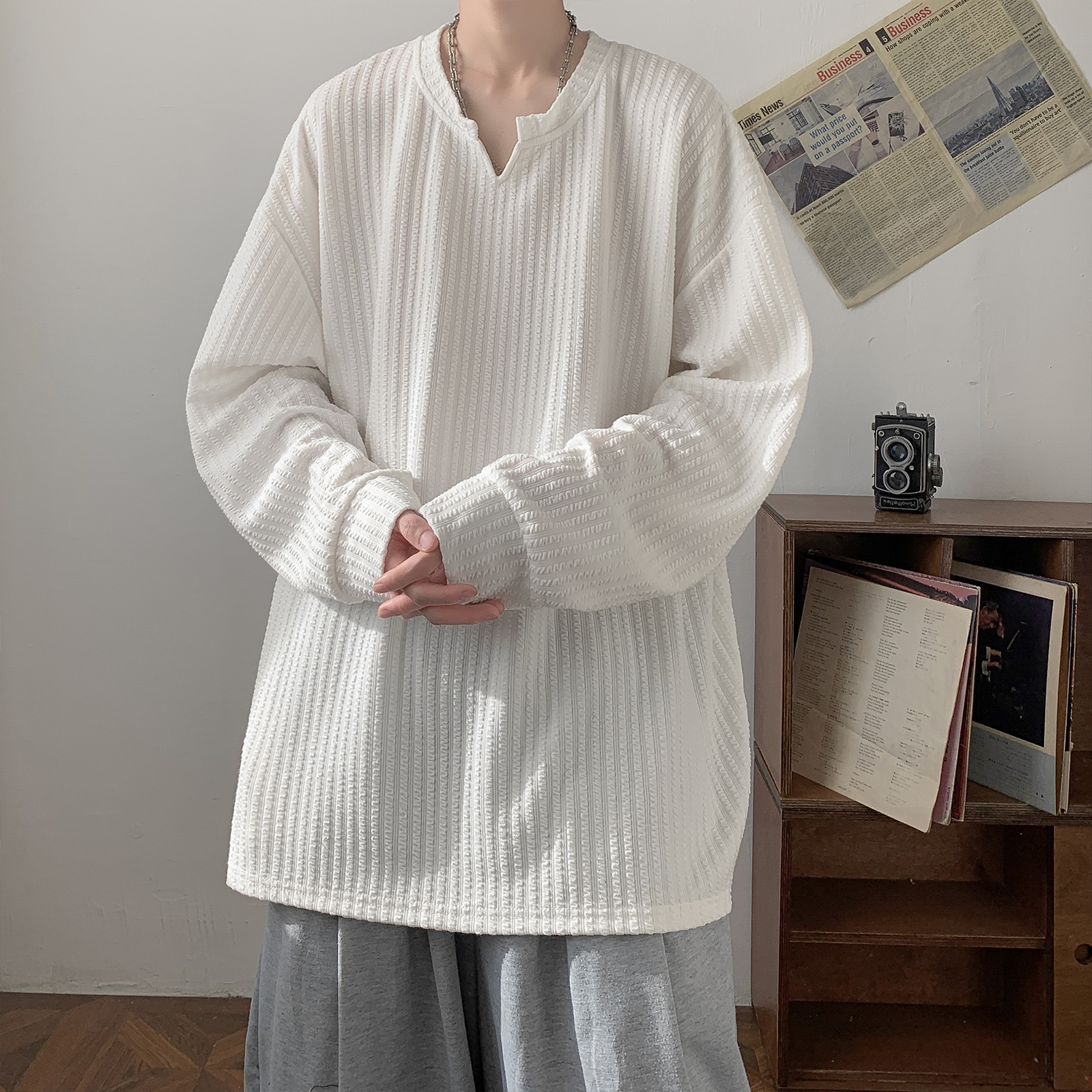 Loose Long Sleeve V-Neck T-Shi - đánh giá và giá Streetwear Brand Popular